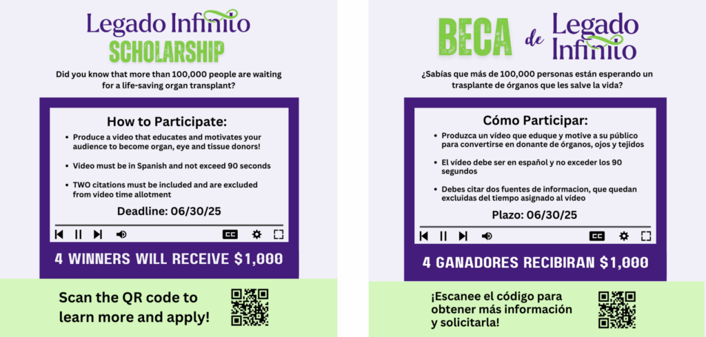 Legado Infinito Scholarship flyers include information on how students can participate.