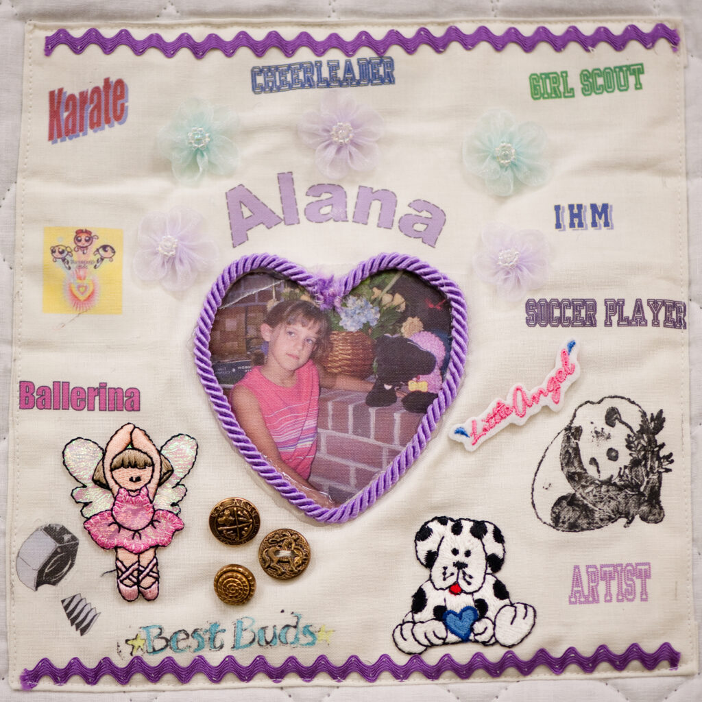 A quilt square to honor donor hero, Alana at Infinite Legacy's annual Ceremony of Remembrance.