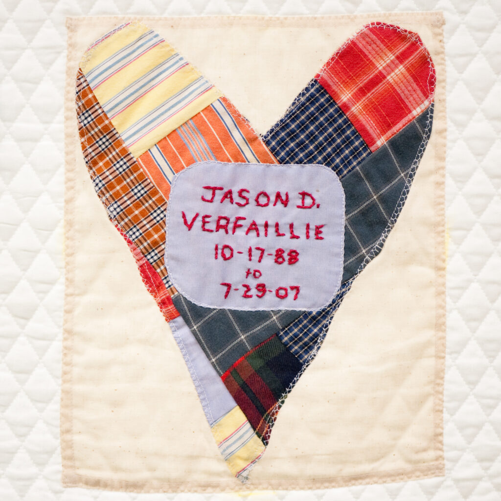 A quilt square to honor donor hero, Jason at Infinite Legacy's annual Ceremony of Remembrance.