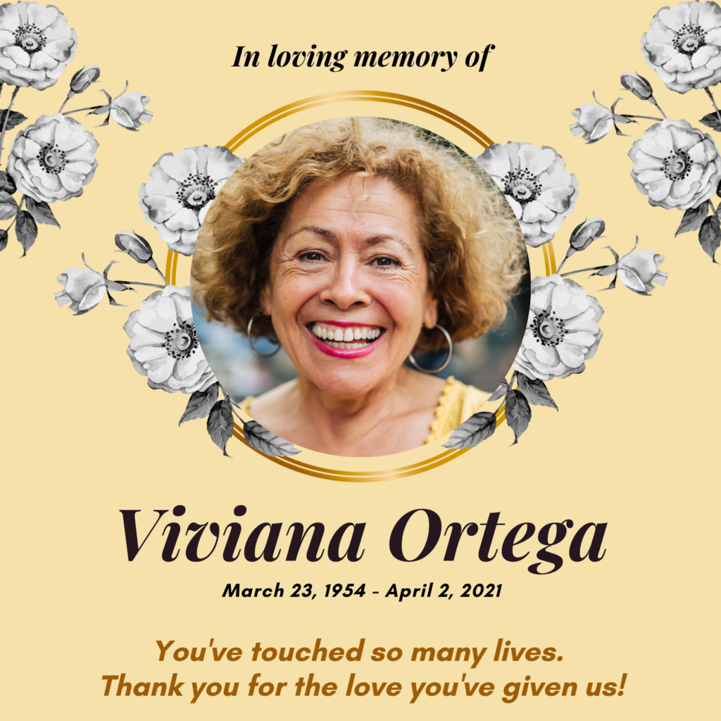 A digital memorial quilt example to honor donor hero Viviana at Infinite Legacy's annual Ceremony of Remembrance.