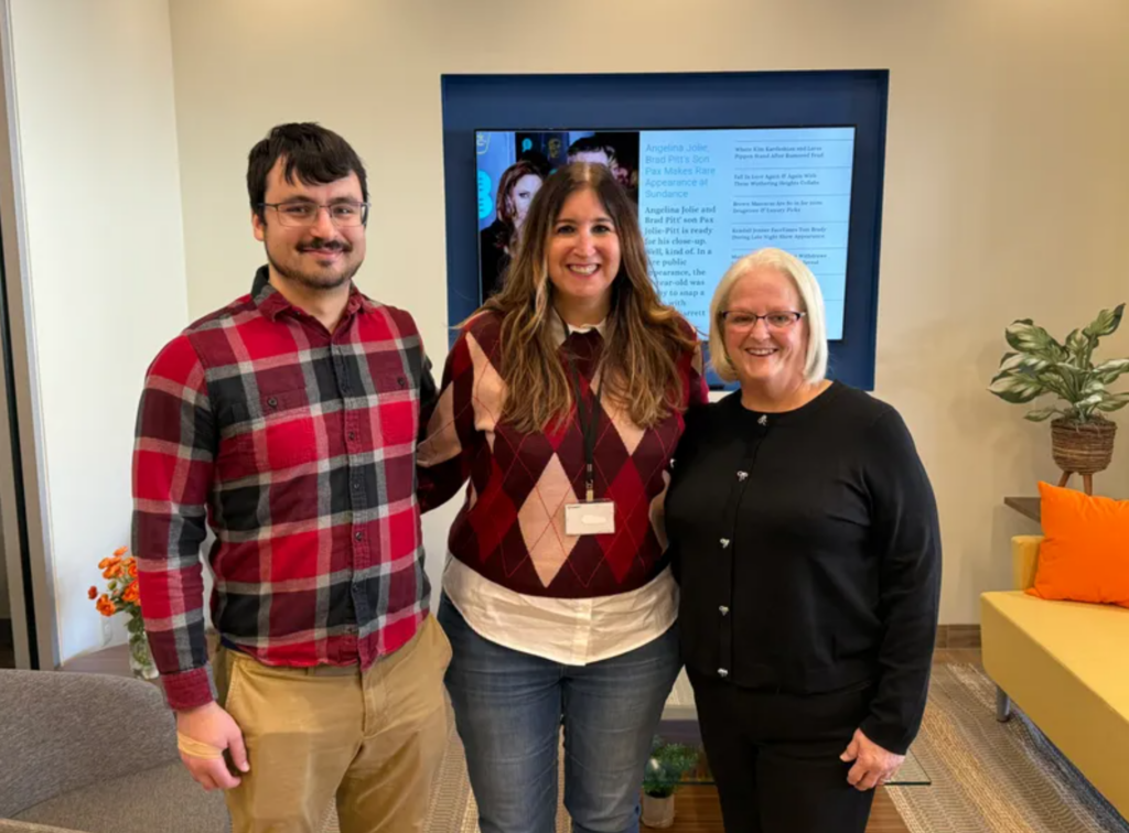Communications & Marketing Supervisor, Adam Falzarano and heart recipient, Pam Stern, meet with Gina Crash, a radio host, to spread the importance of organ, eye and tissue donation.