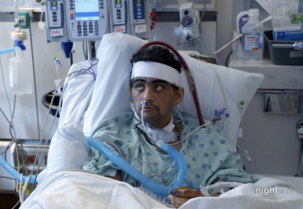 Leo in the hospital waiting for a double lung transplant.