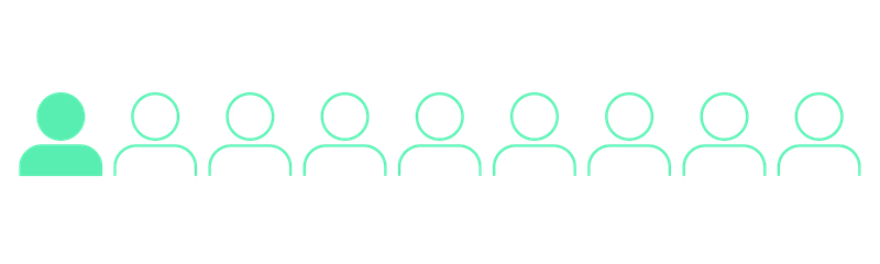 Row of teal user icons; first figure filled in, others outline, suggesting one active user among a group.